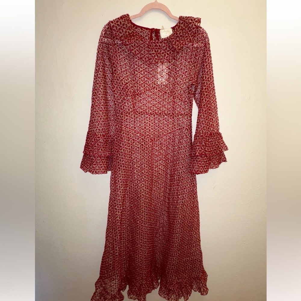 NWT Doen Heirloom Constellation Sheer Silk Eyelet Ruffle Maxi Dress - Picture 7 of 16